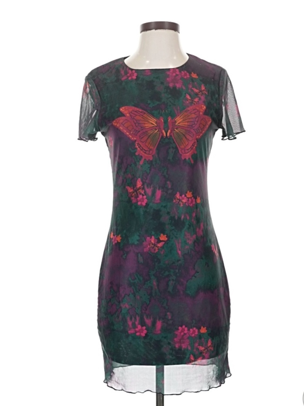 Green & Purple Butterfly Print Mesh Dress size small